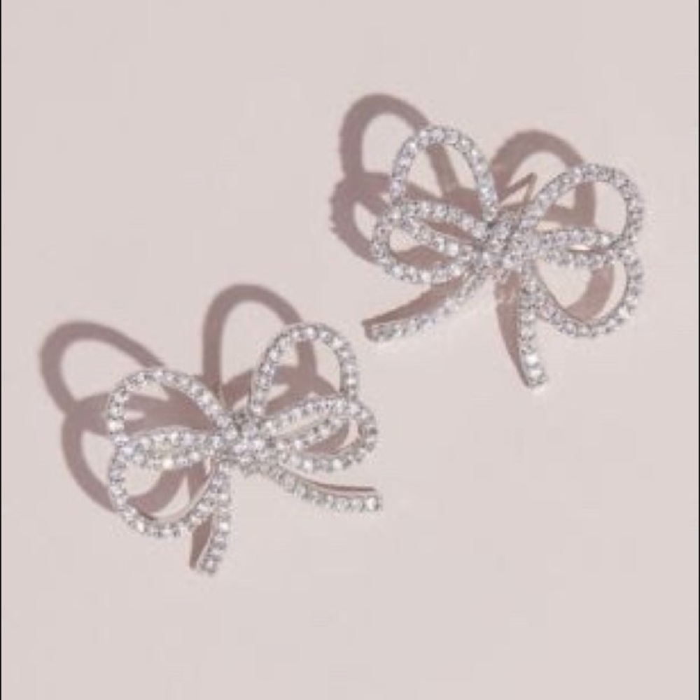 Delicate Double Strand Crystal Bow Stud Earrings